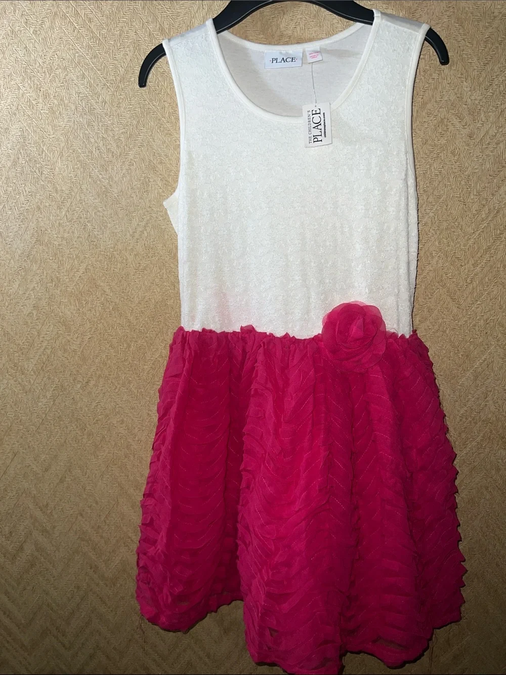 The Children's Place White & Fuchsia Floral Accent Sleeveless Dress.  XL.